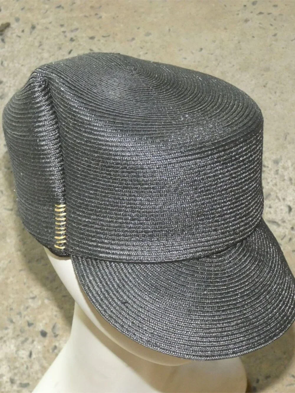 GIOVANNIO NEW YORK - Woven Braid Straw Military Style Cap - Black Color